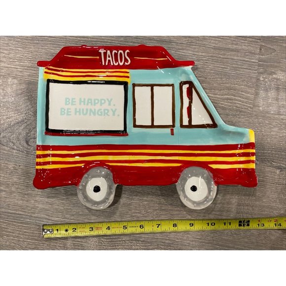 Taco Truck Transpac Serving Platter Tray Emily Dumas Be Happy Be Hungry - Picture 2 of 5